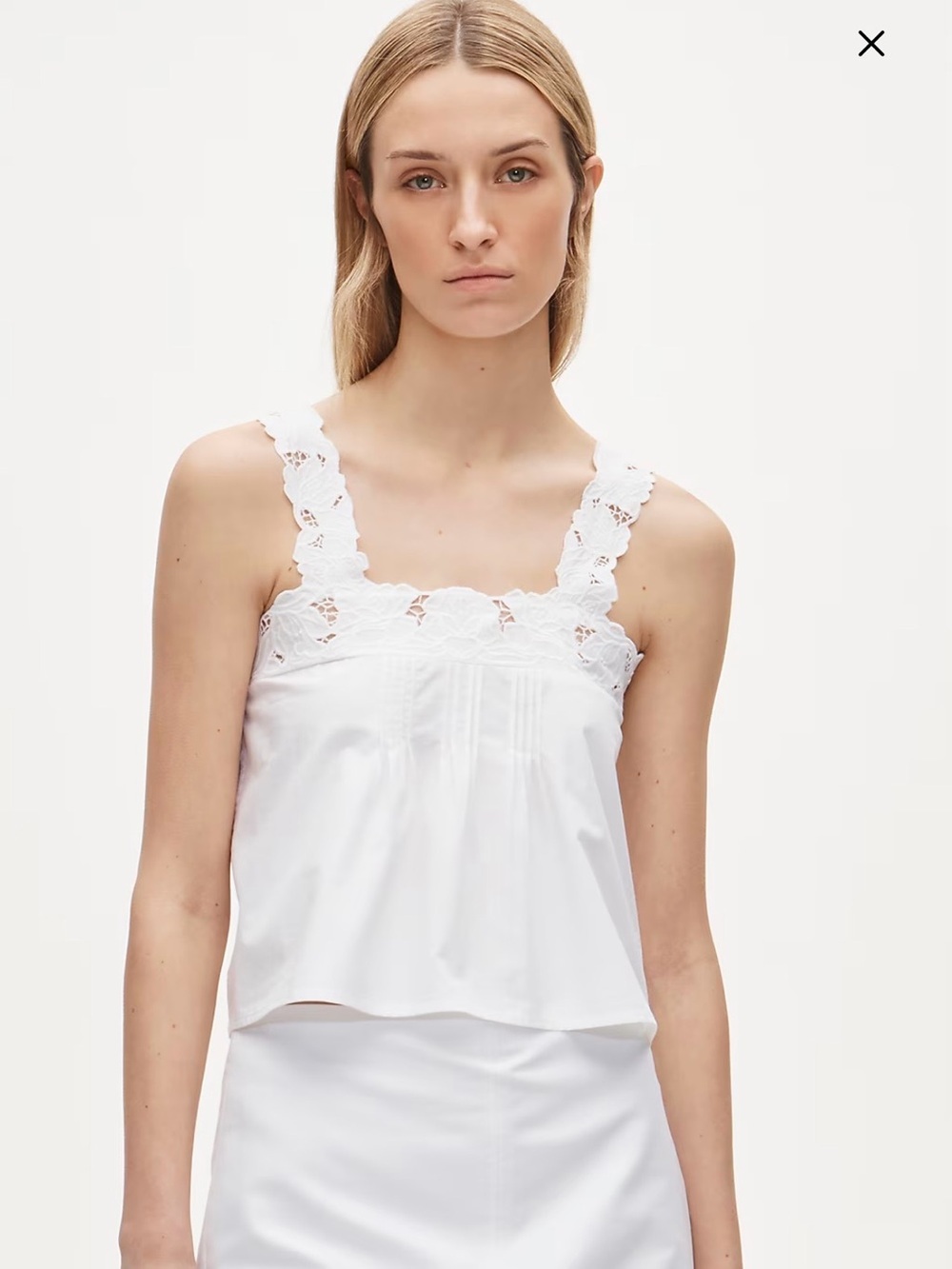 J. Crew White Lace-Trim Cotton Camisole Top